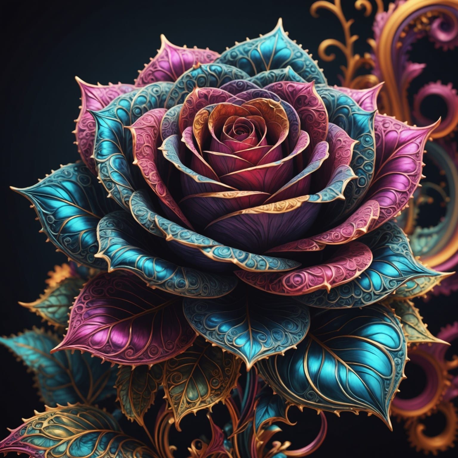 Resplendent Rose: Abstract Vector Fractal in Neon Graffiti S...