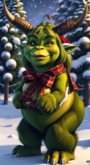 Shrek Grinch Minotaur Portrait in Christmas Scene
