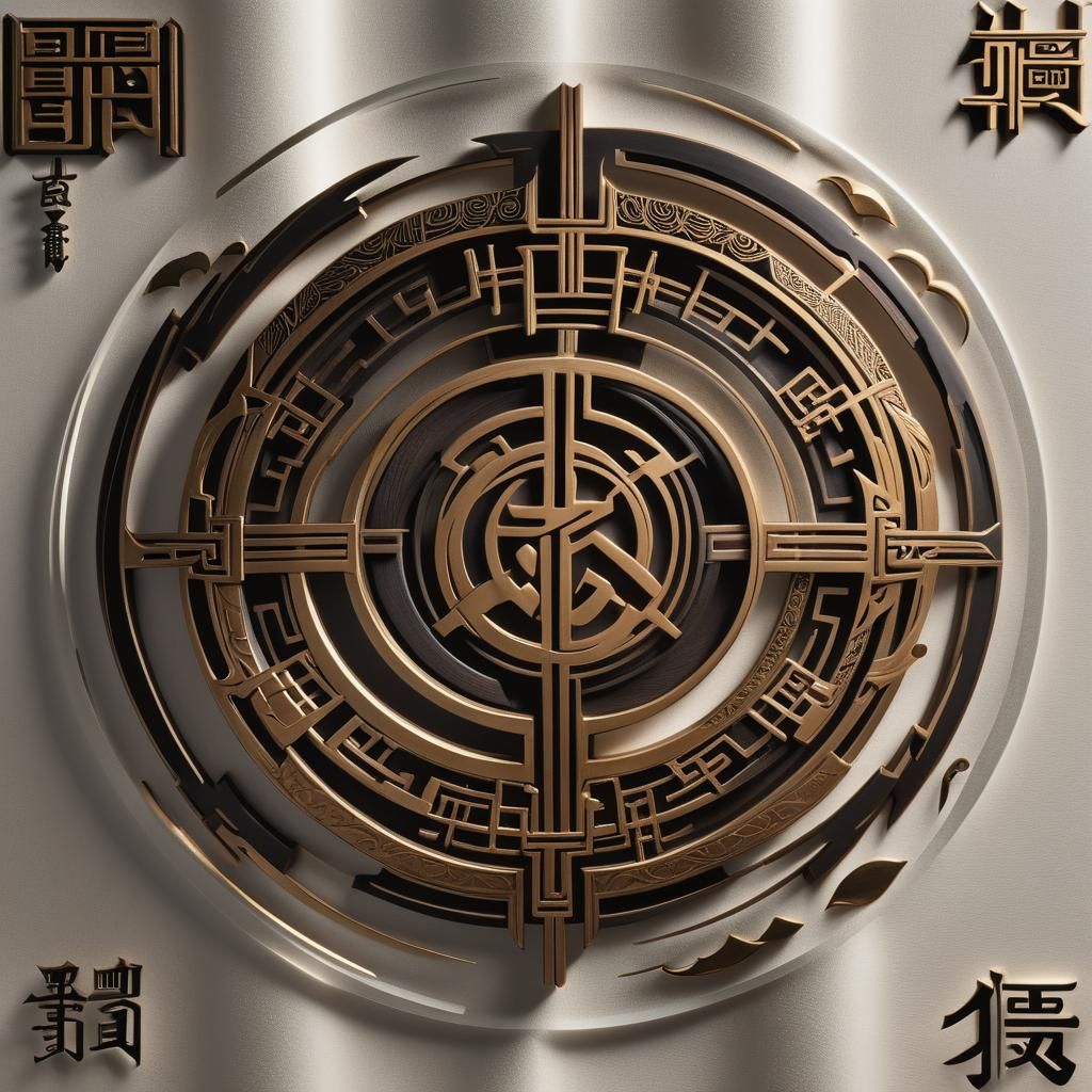 Intricate Logo with Kanji and Runic Elements