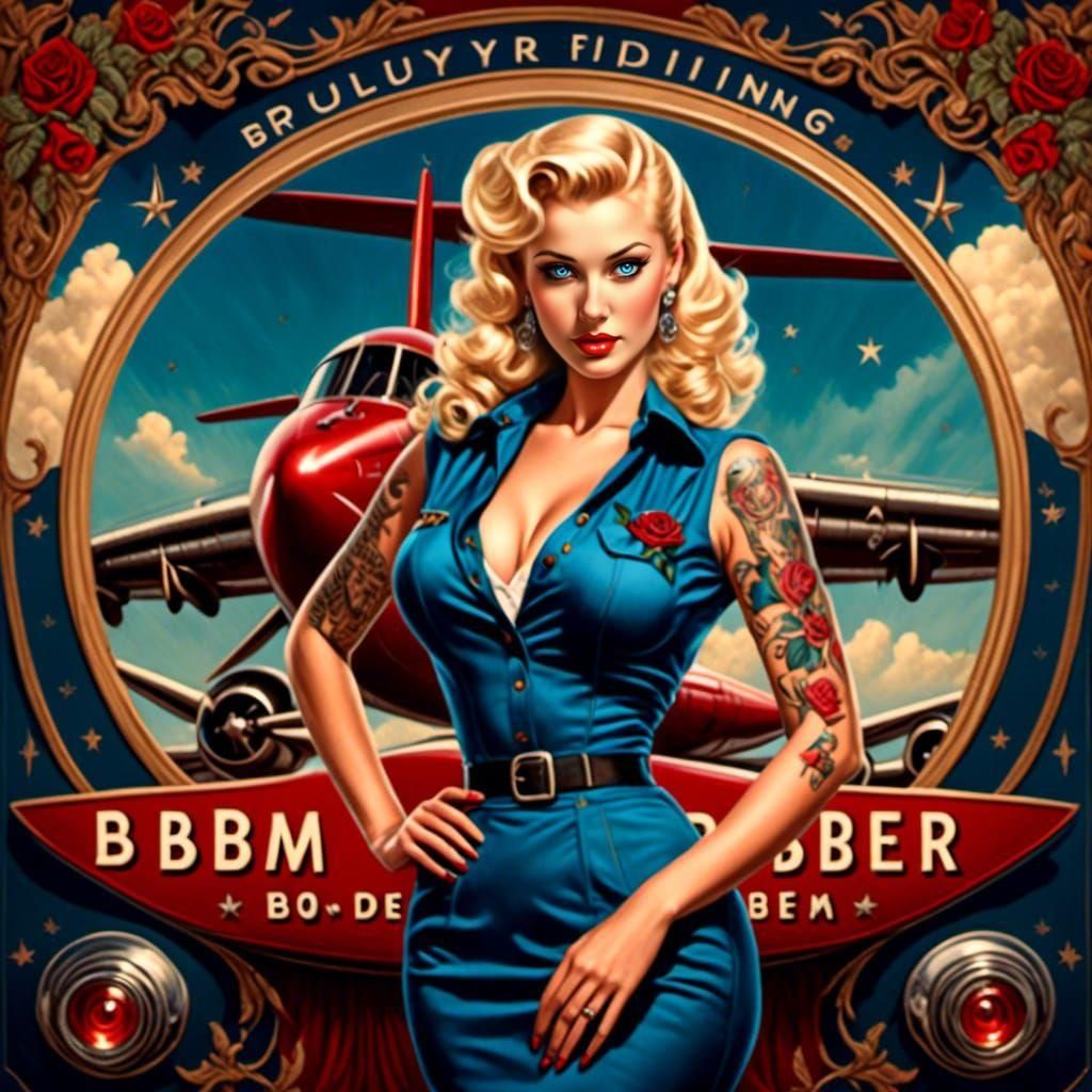 Rockabilly B-52 Bomber Pinup Girl Logo