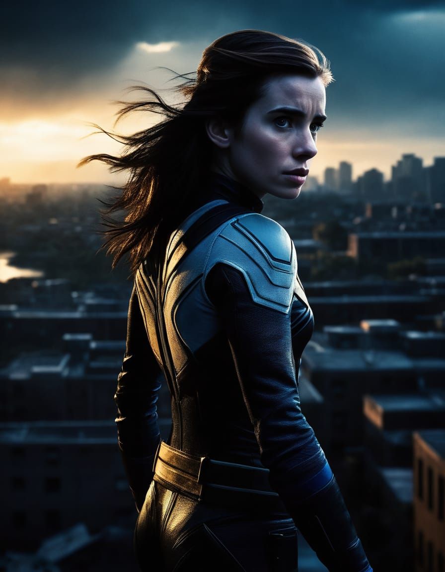 Emma Roberts as Rogue, X-Men Superheroine in Moody Cityscape