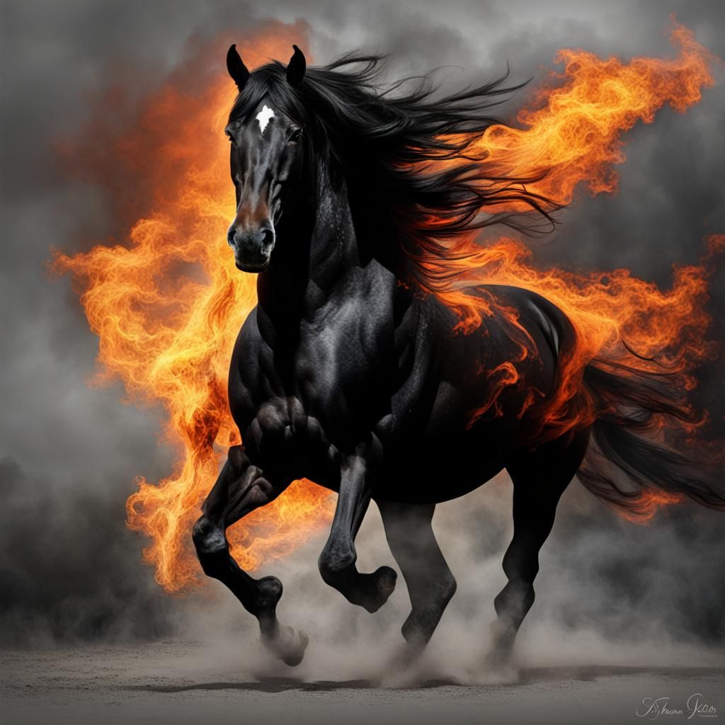 Fiery Black Horse Ablaze
