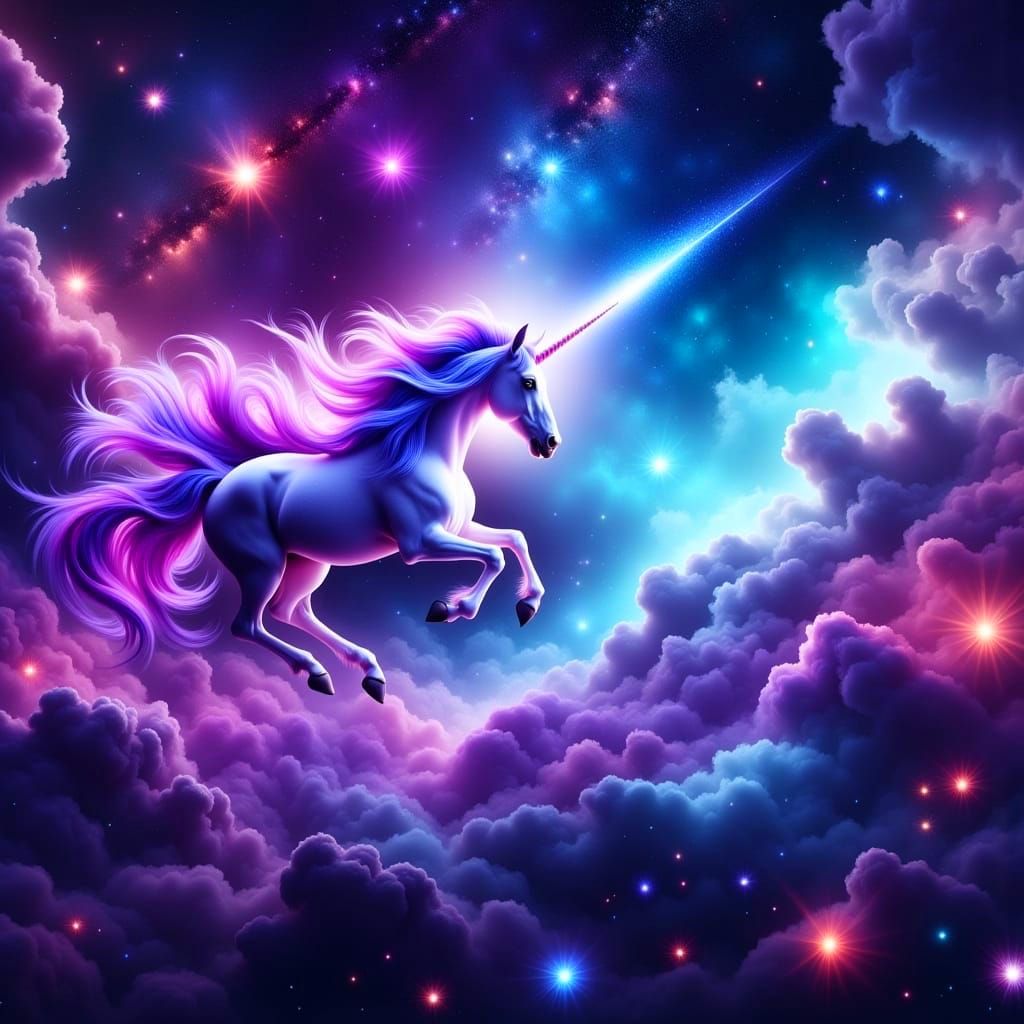 Cosmic Unicorn in Vibrant Nebula