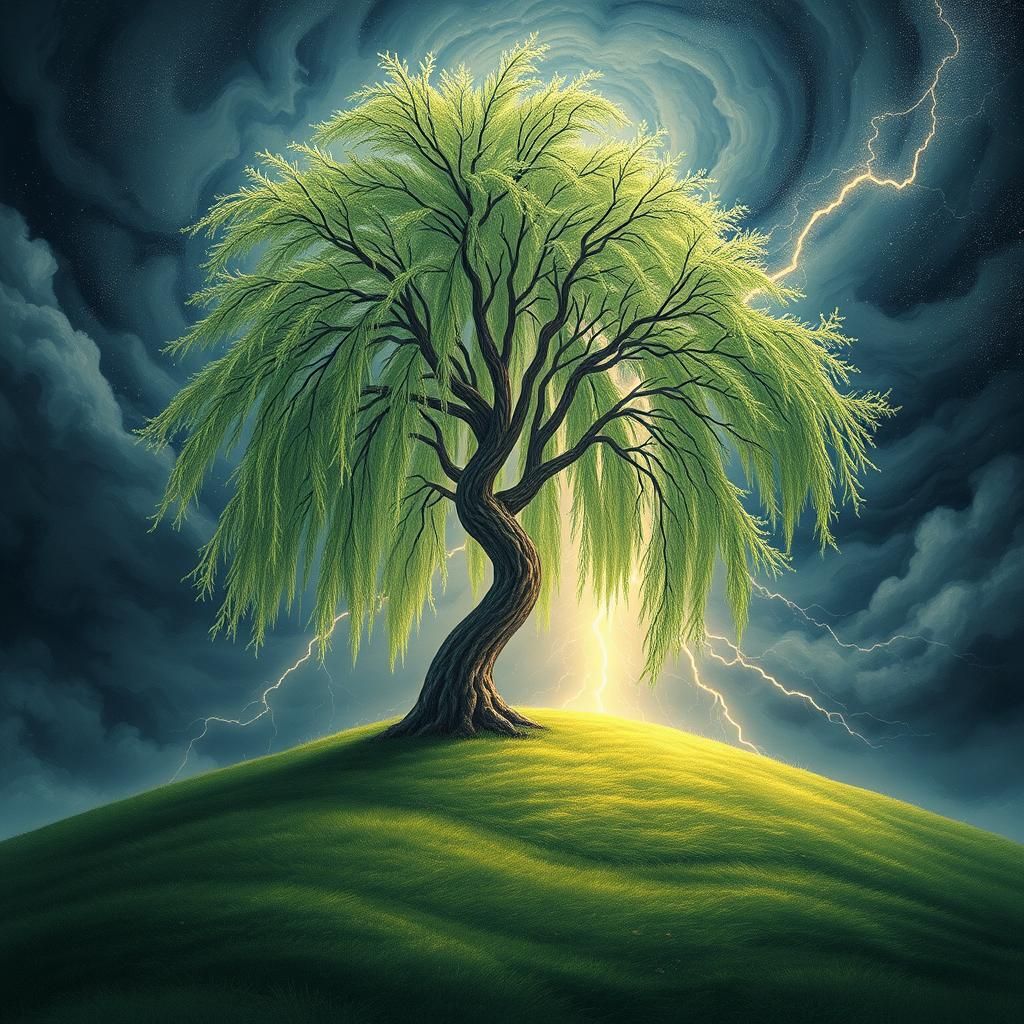 Willow Tree Dancing in a Cosmic Storm