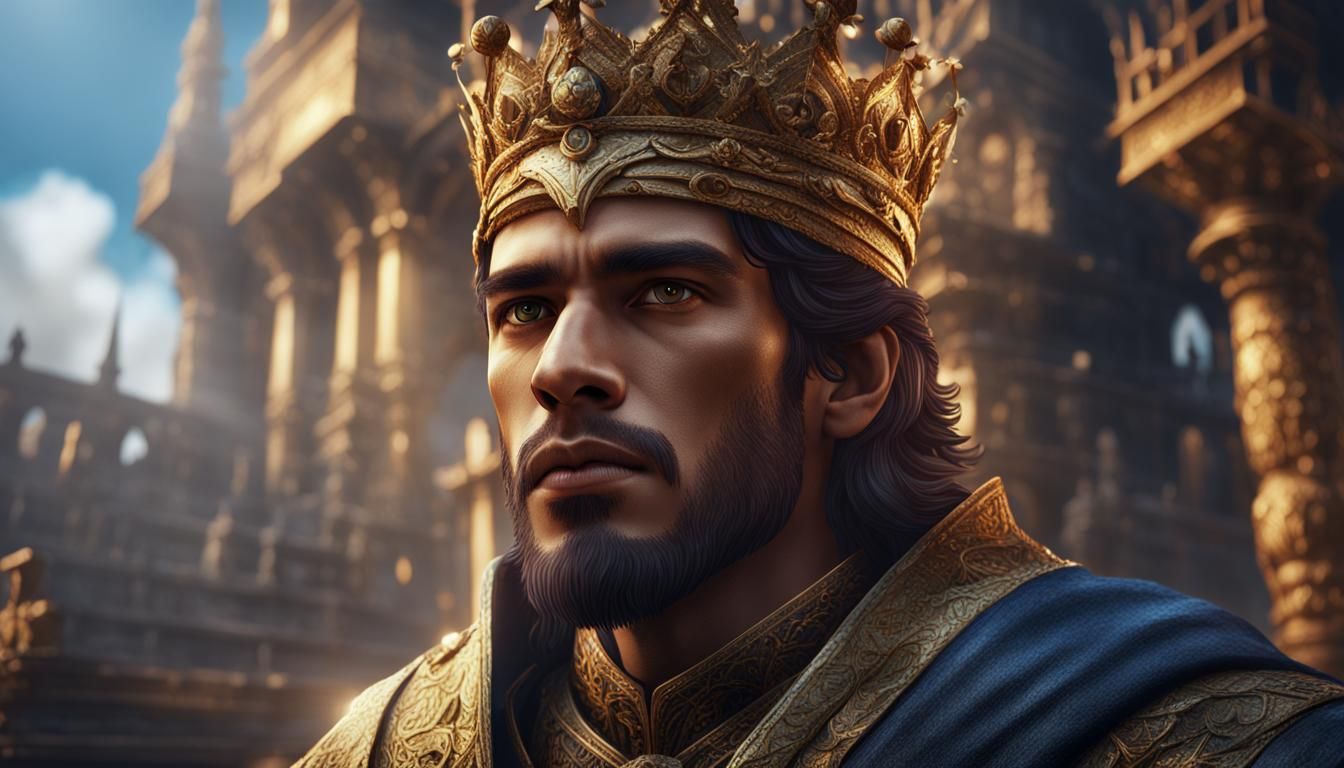 Handsome Young King's Face in Detailed Matte Painting