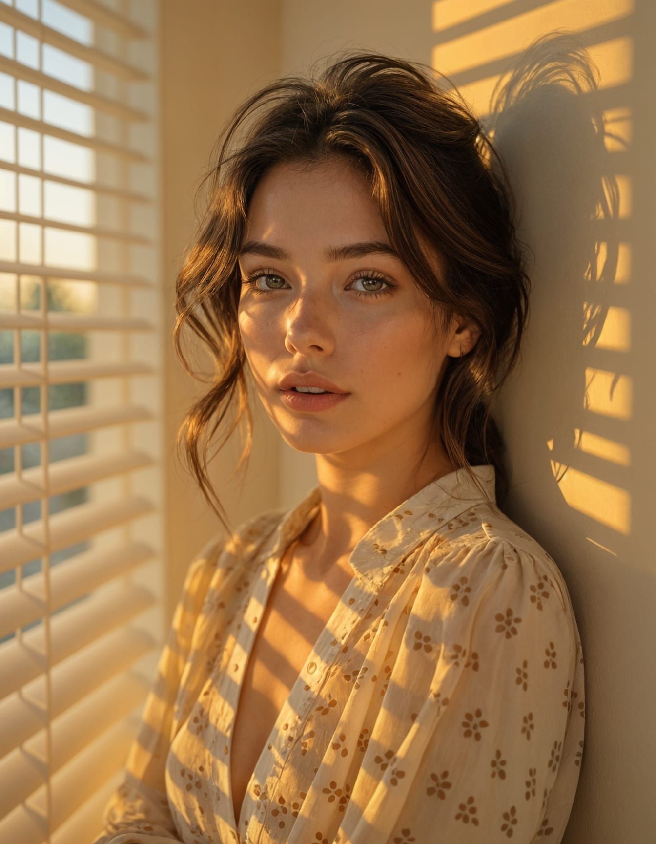 Golden Hour Portrait with Dramatic Light and Shadow
