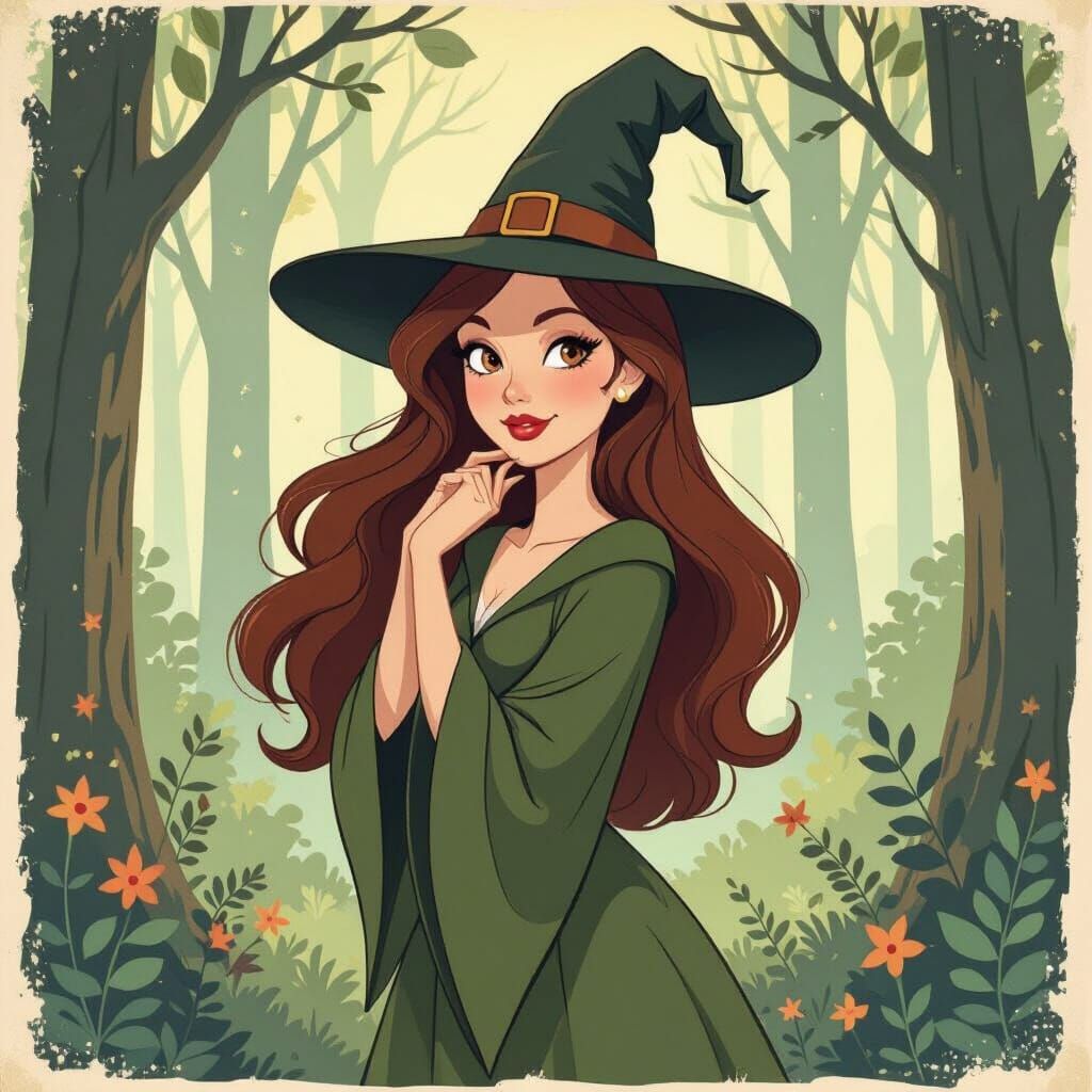 Vintage Witch in 1930s Cartoon Style