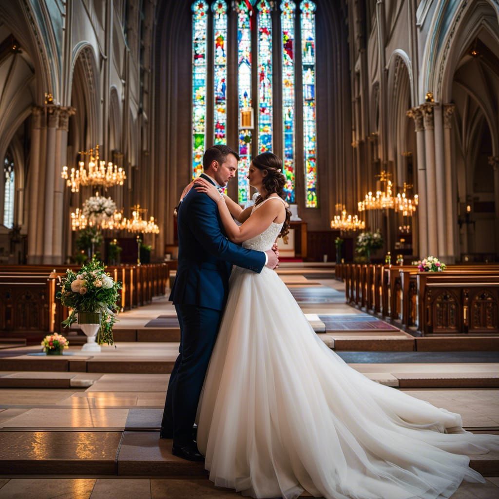 Cathedral Wedding: Serene Moment Amidst a Storm