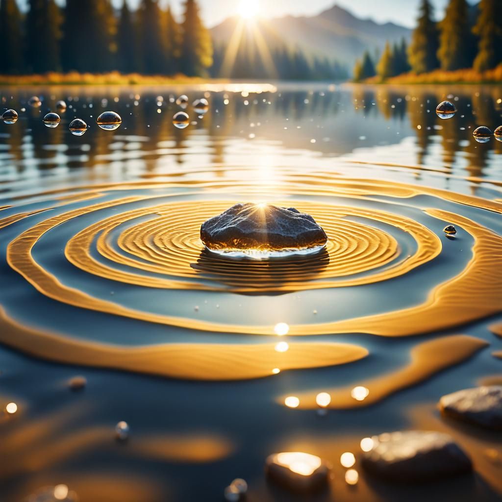 Stone Skipping on Crystal Lake: Macro Digital Art