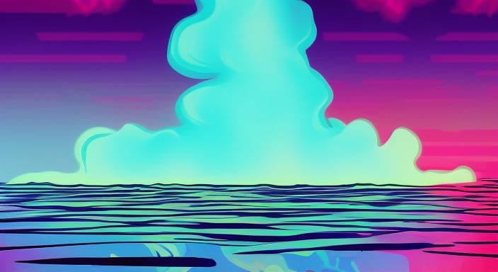 Surreal Lake Flows Upward in Synthwave Retro Style