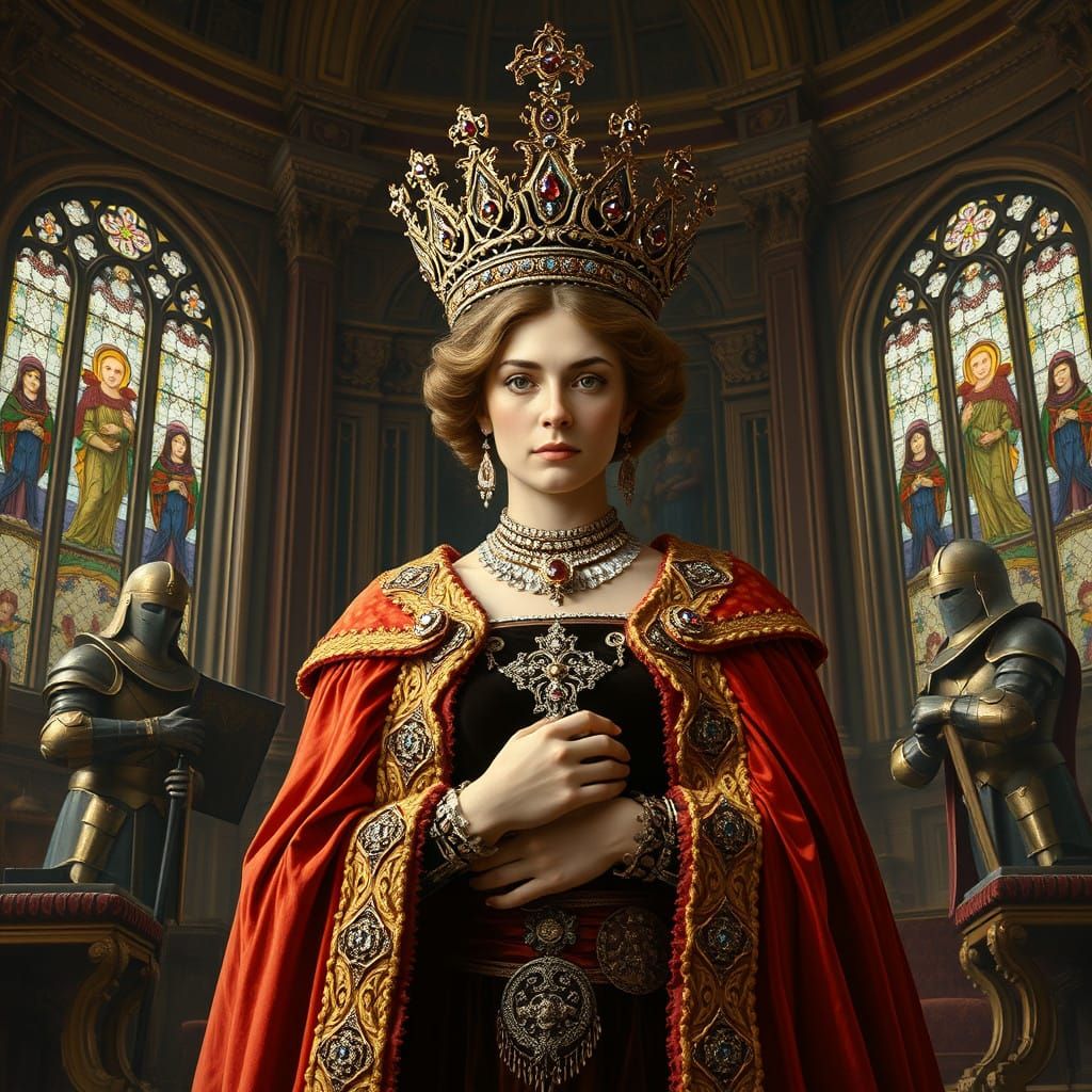 Regal Medieval Queen in Majestic Throne Room