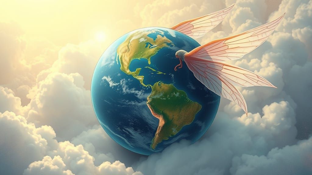 Fragile Earth with Wings in Comic Book Style