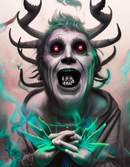 Humorous Stoned Demon with Bong Illustration