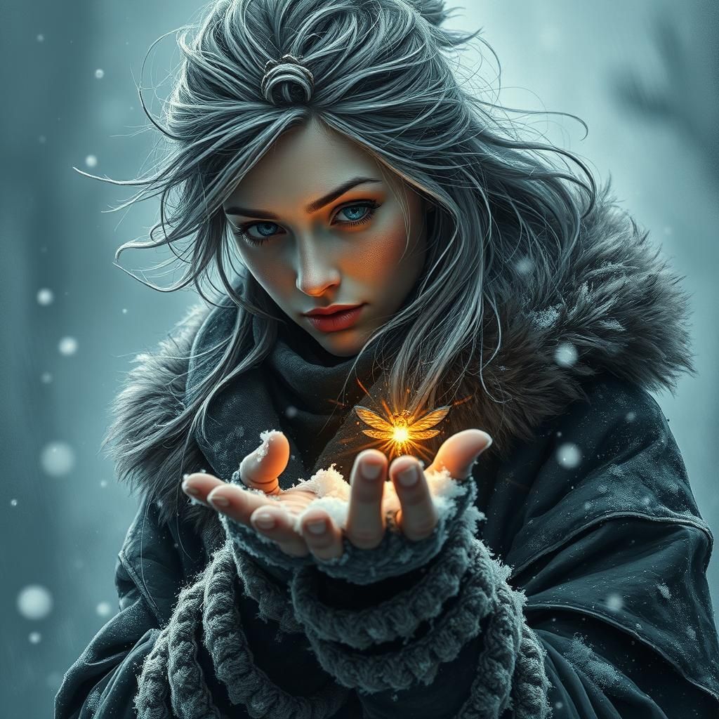 Fairy in a Snowstorm Holding Firefly