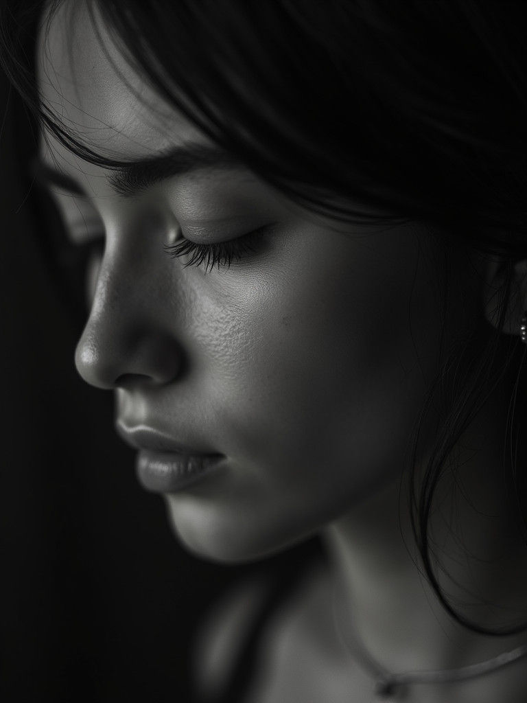 Meditative Portrait in Dreamlike Black and White