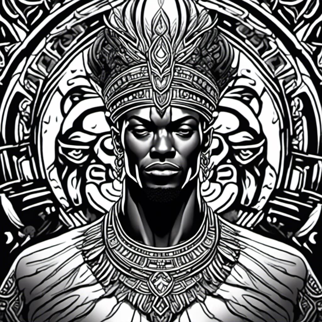 Melanin African King Coloring Page in Black and White