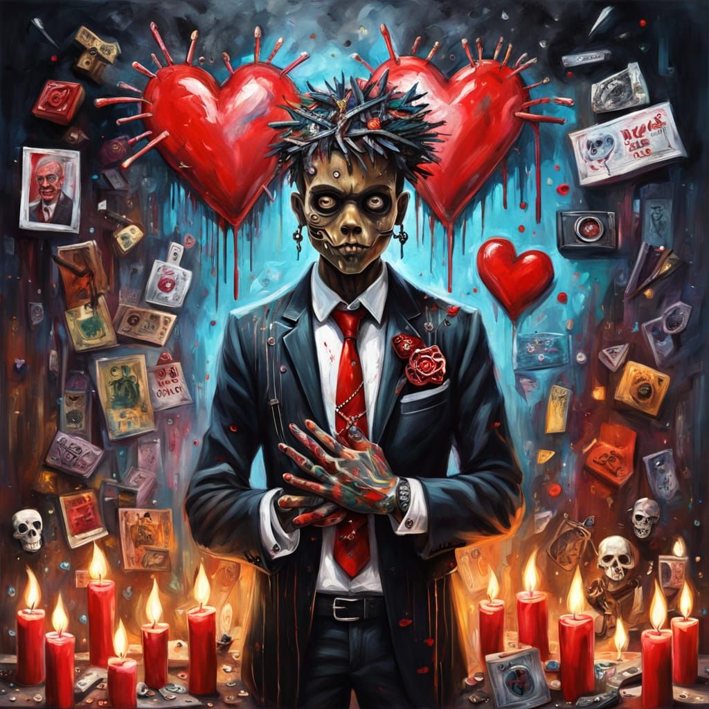 Dark Fantasy Oil Painting of Voodoo Doll on Altar