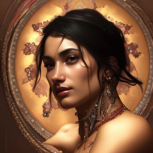 Beautiful Middle Eastern Woman with Face Tattoos Portrait