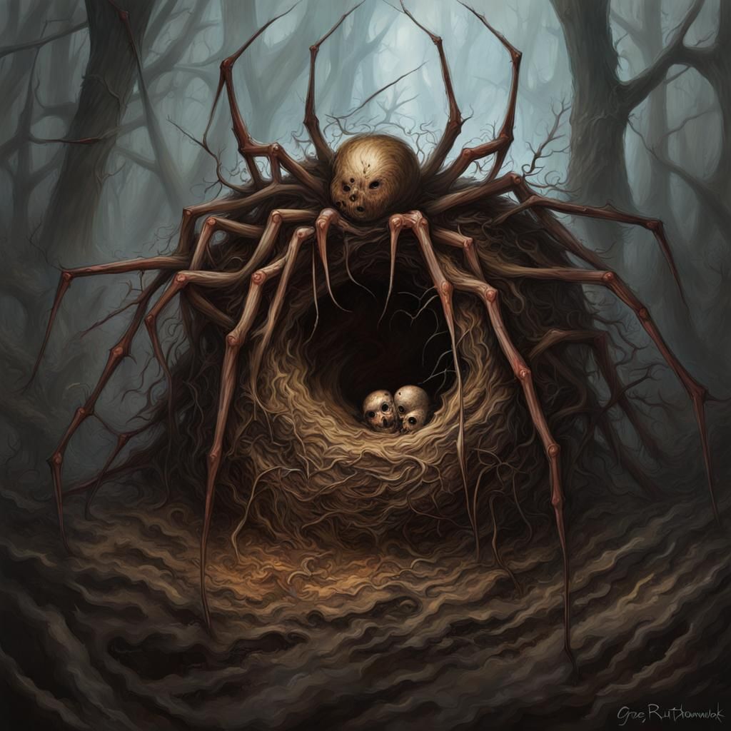 Sinister Spider Nest in Dark Fantasy Style