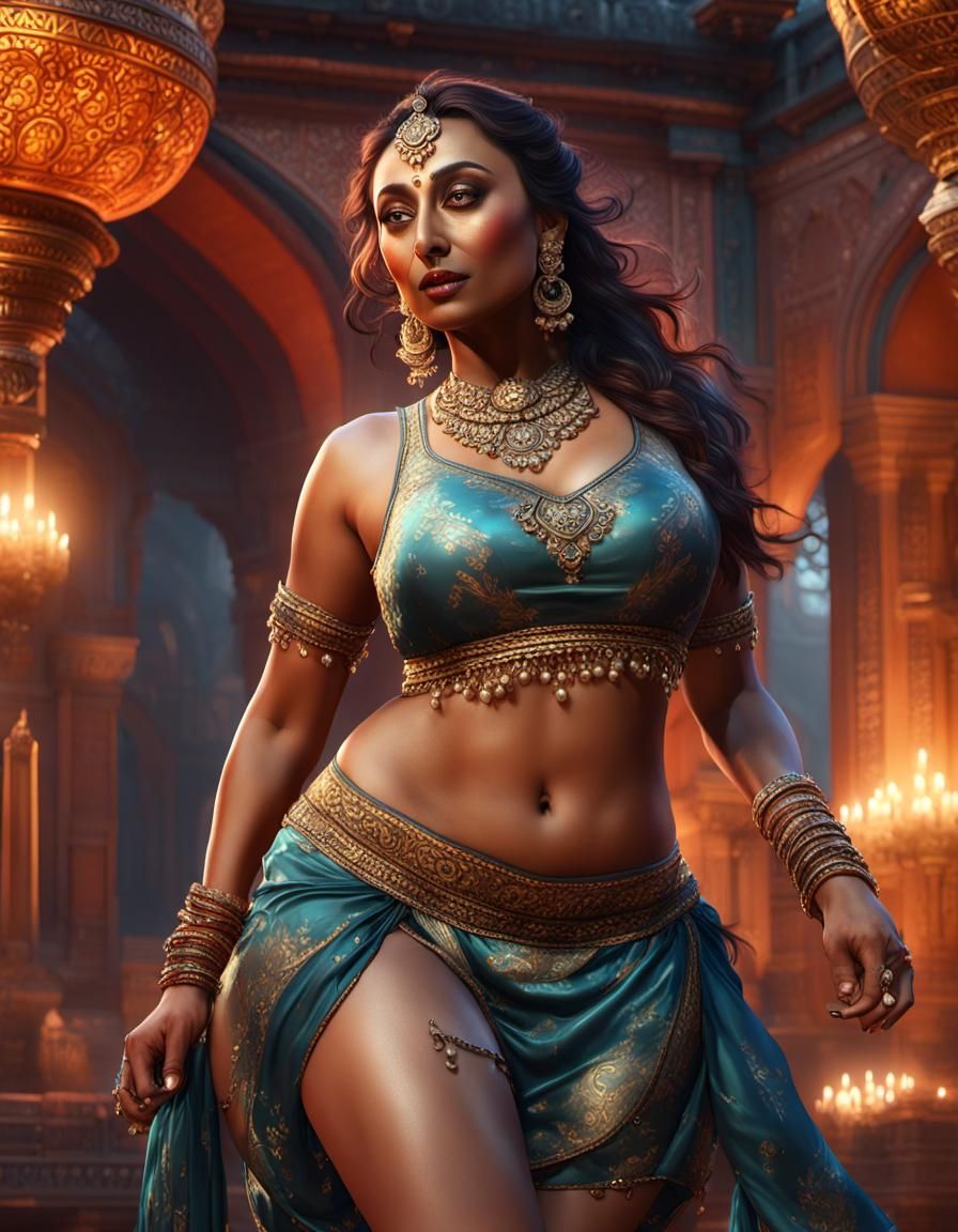 Fantasy Indian Woman in Dark, Hyperdetailed Style