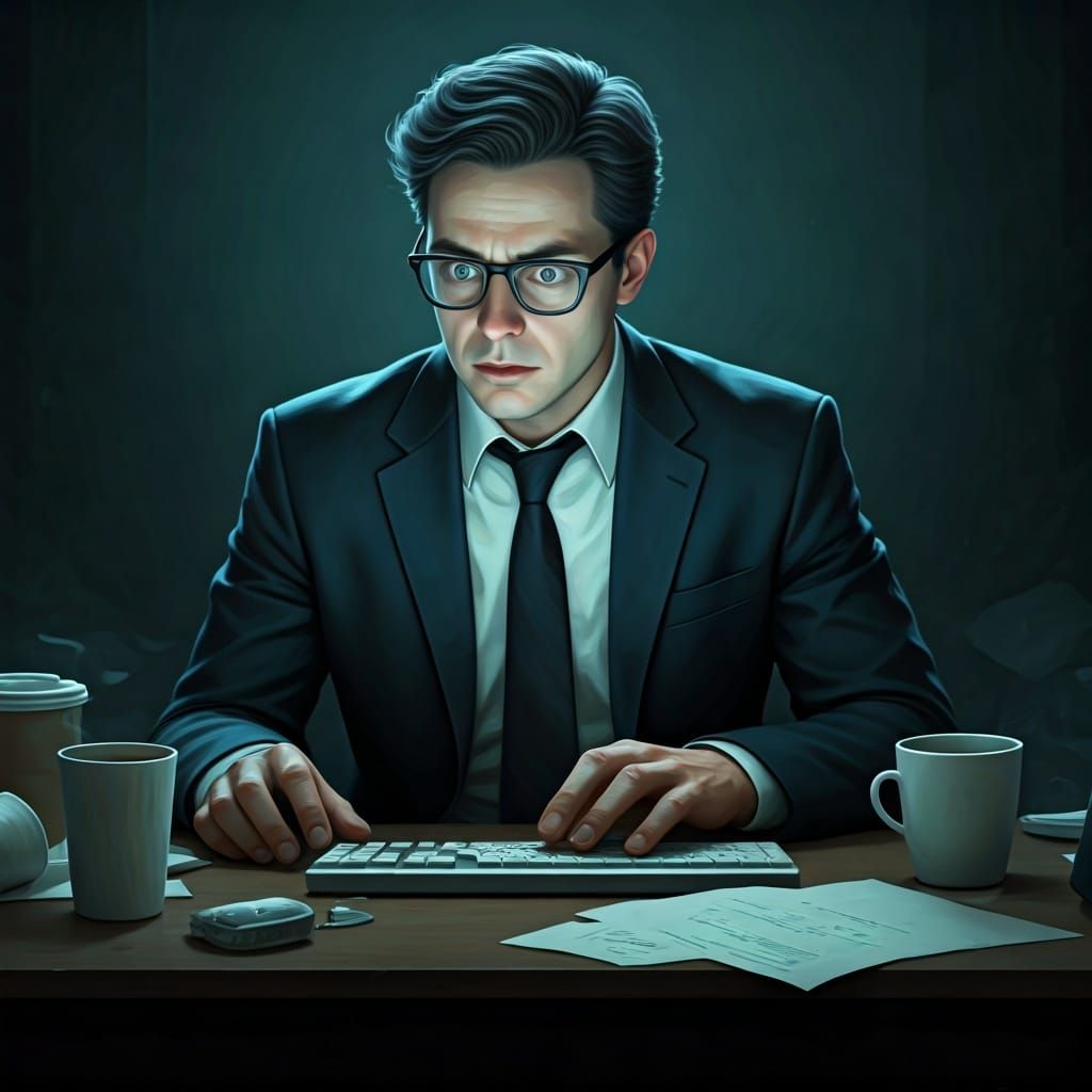 Existential Crisis: Man Stares at Computer Screen