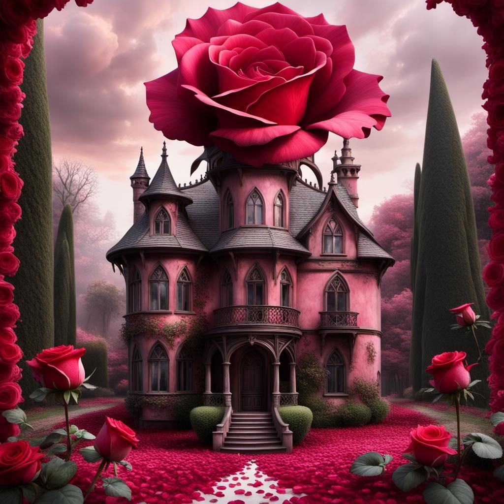 Miniature Gothic Villa Emerges from Rose Petal