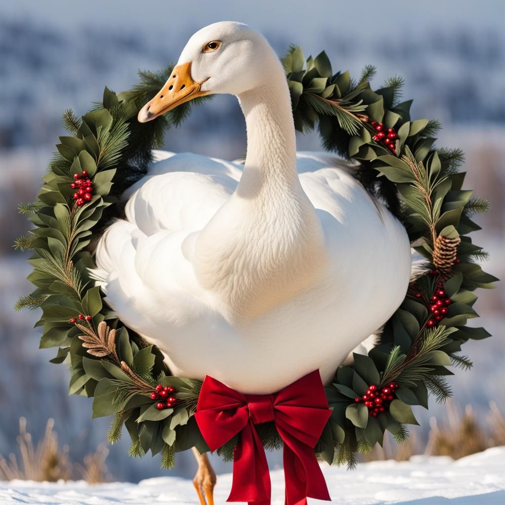 Goose with Christmas Wreath Portrait