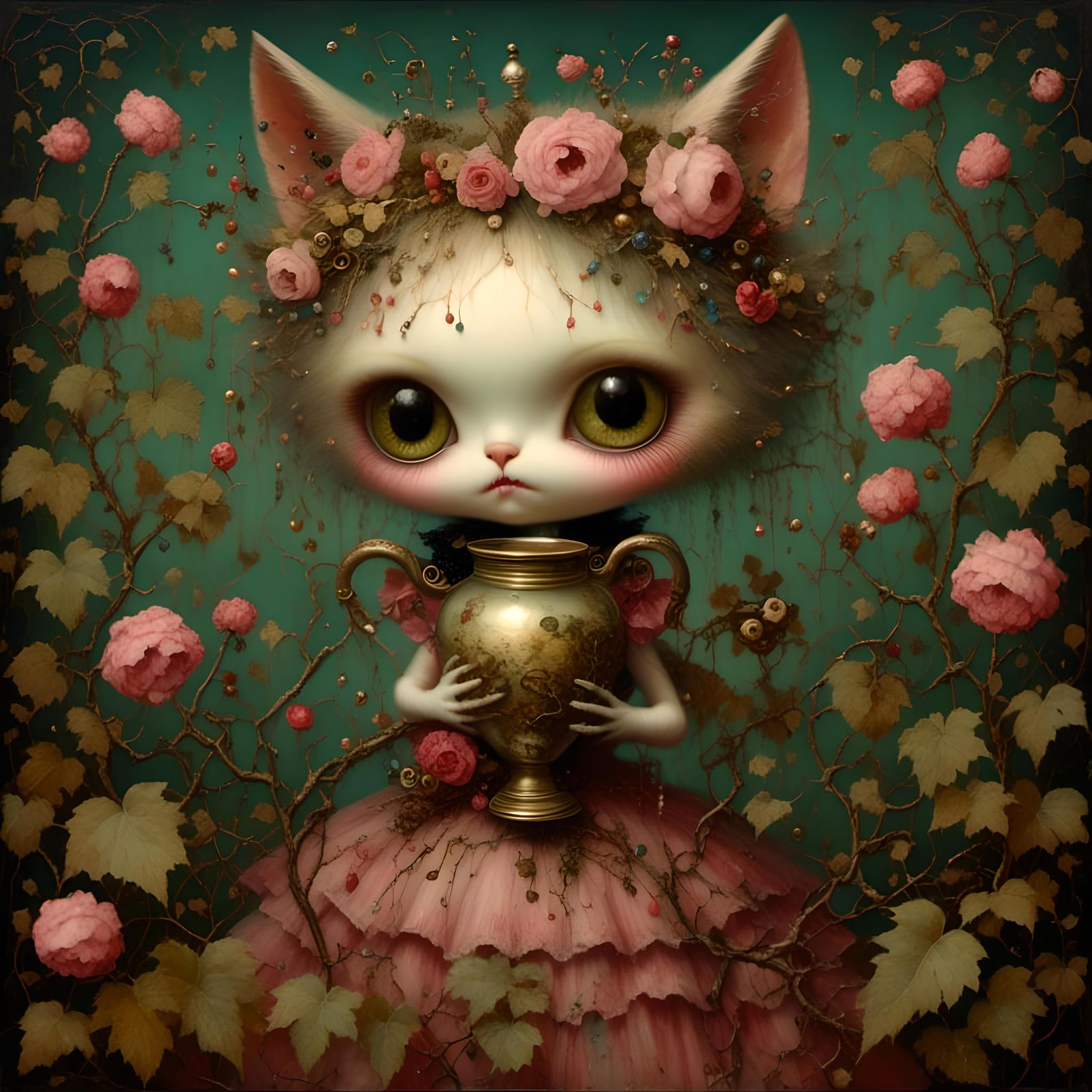 Macabre Vampire Cat Fairy with Poison Bottle