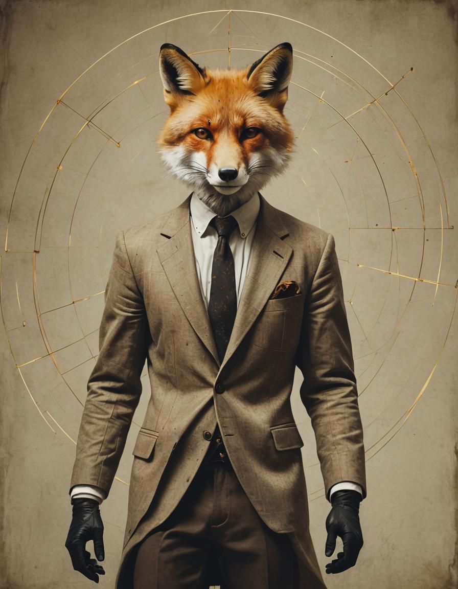 Fox-Man in Retro Style with Golden Ratio