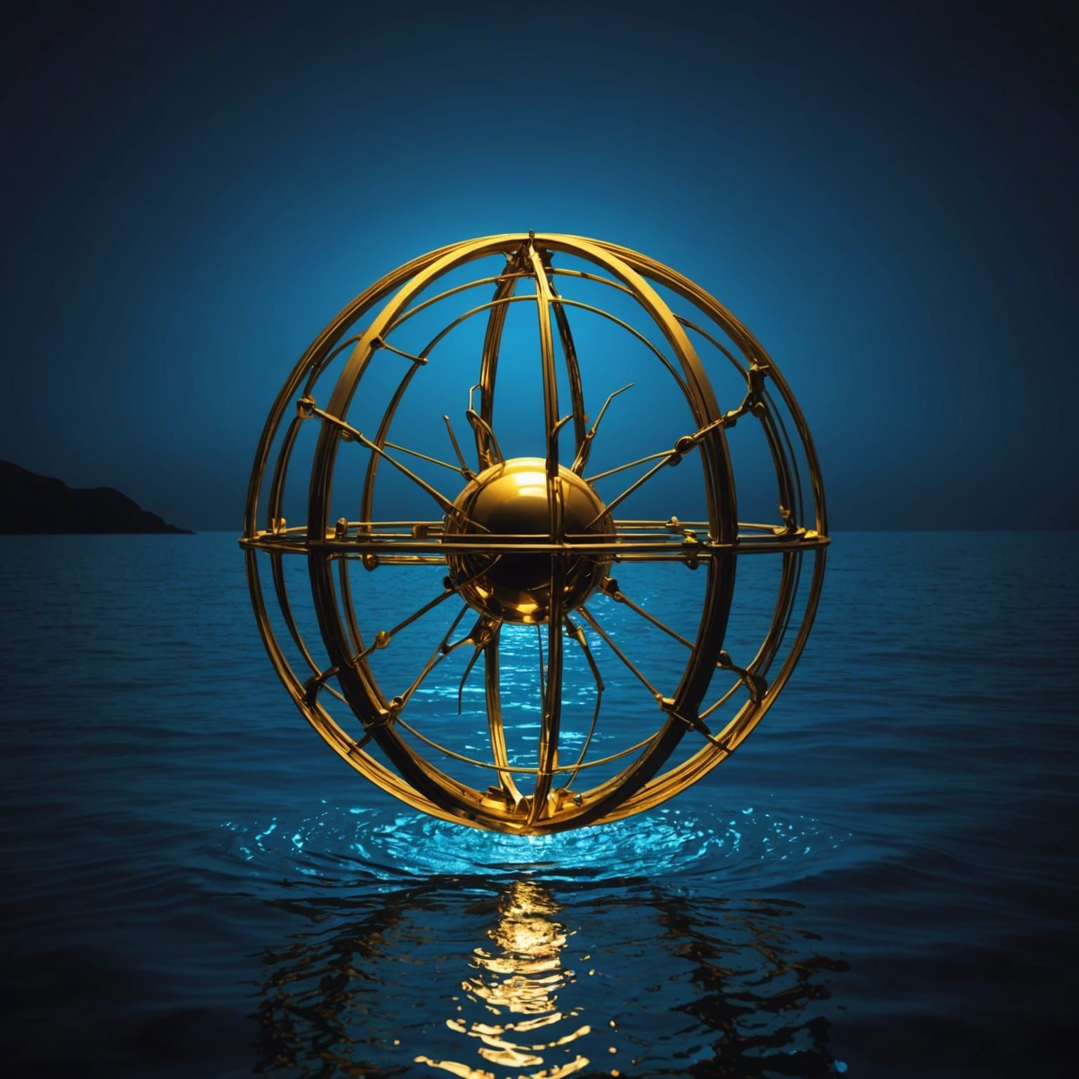 Golden Orb Shines in Dark Blue Ocean