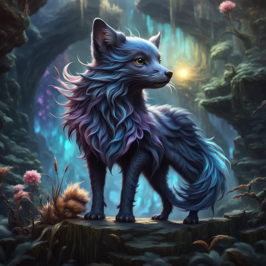 Intricate Silky Fur Fantasy Animal in Watercolor