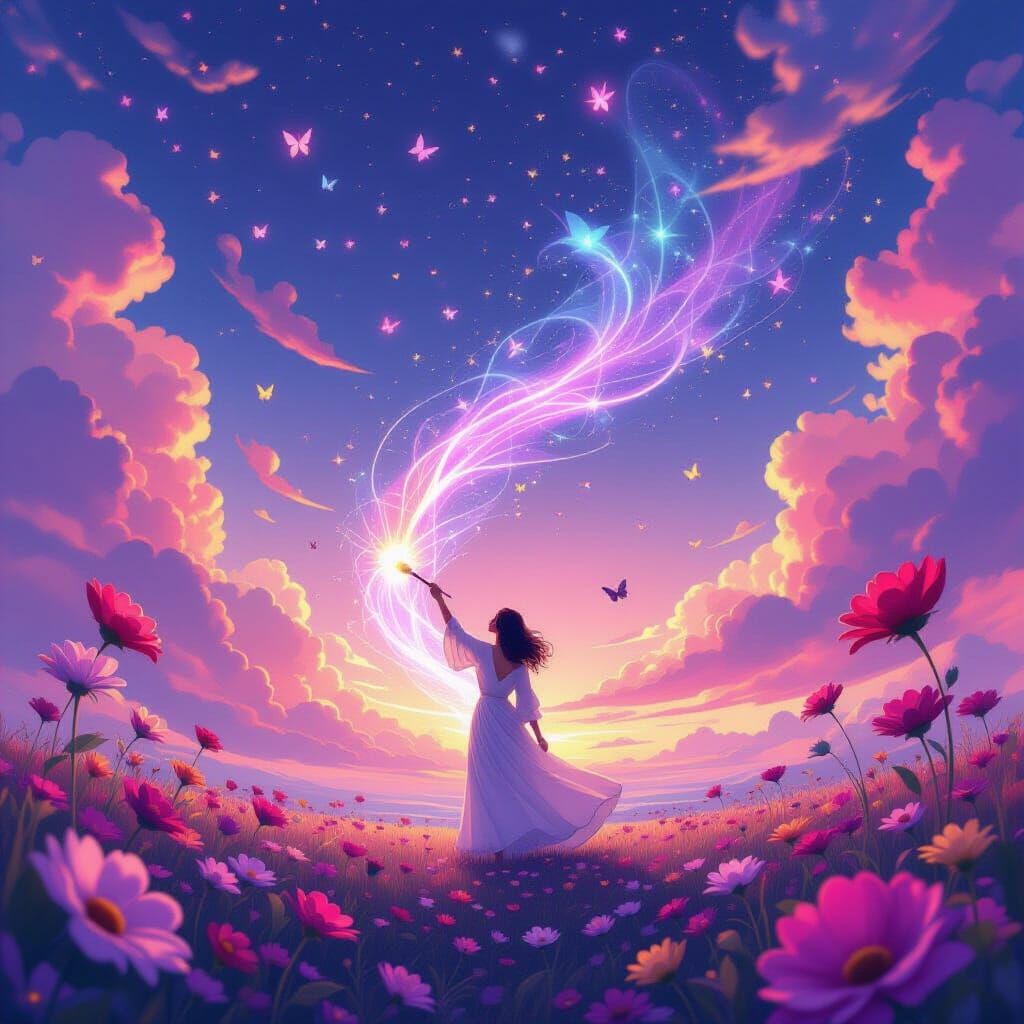 Dream World with Dancing Colors and Light Painter