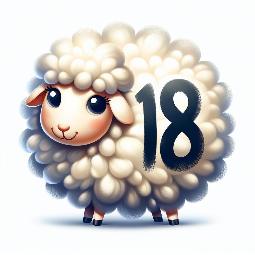 Whimsical Cartoon Sheep with Number 18