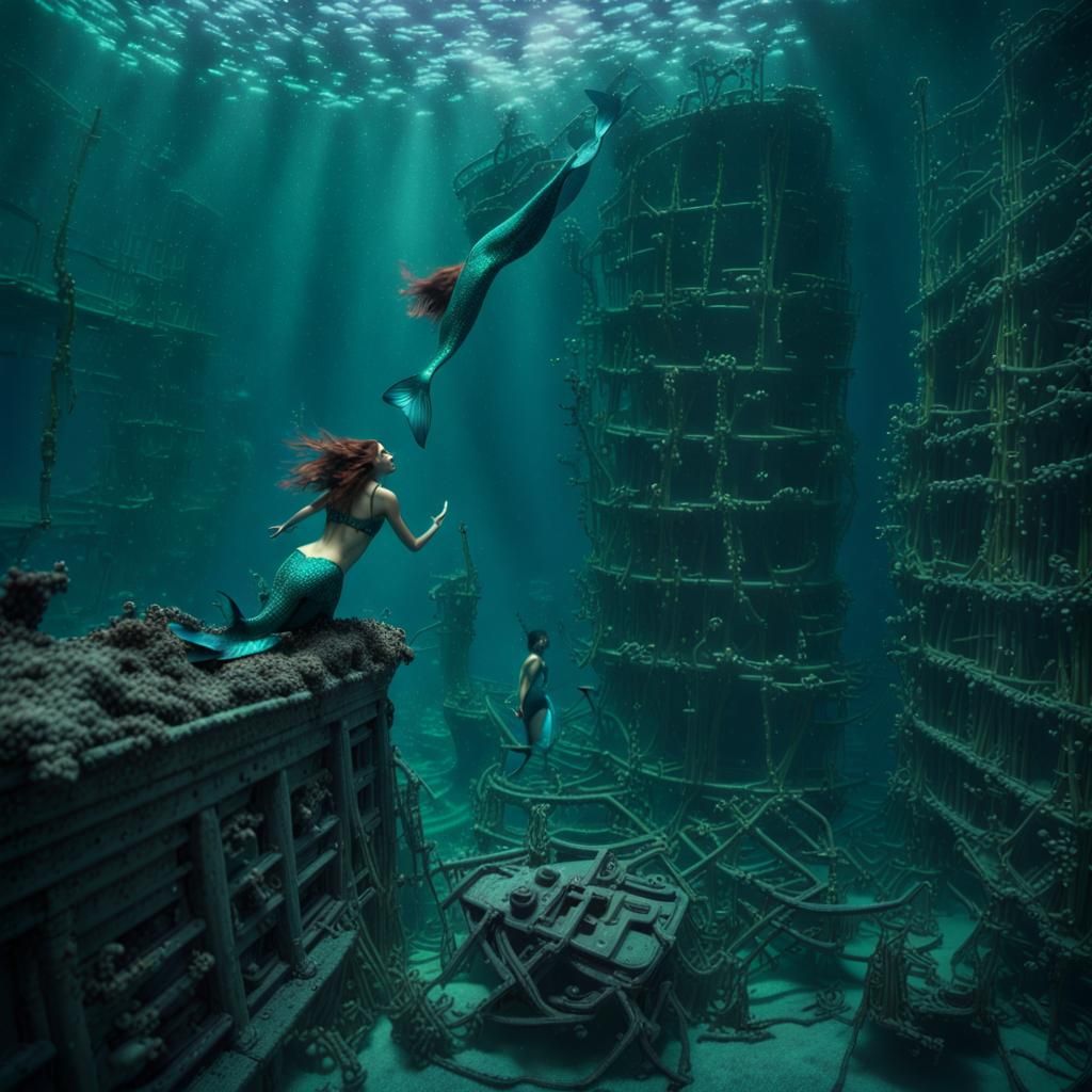 Mermaids Swimming in the Wreck of the Titanic