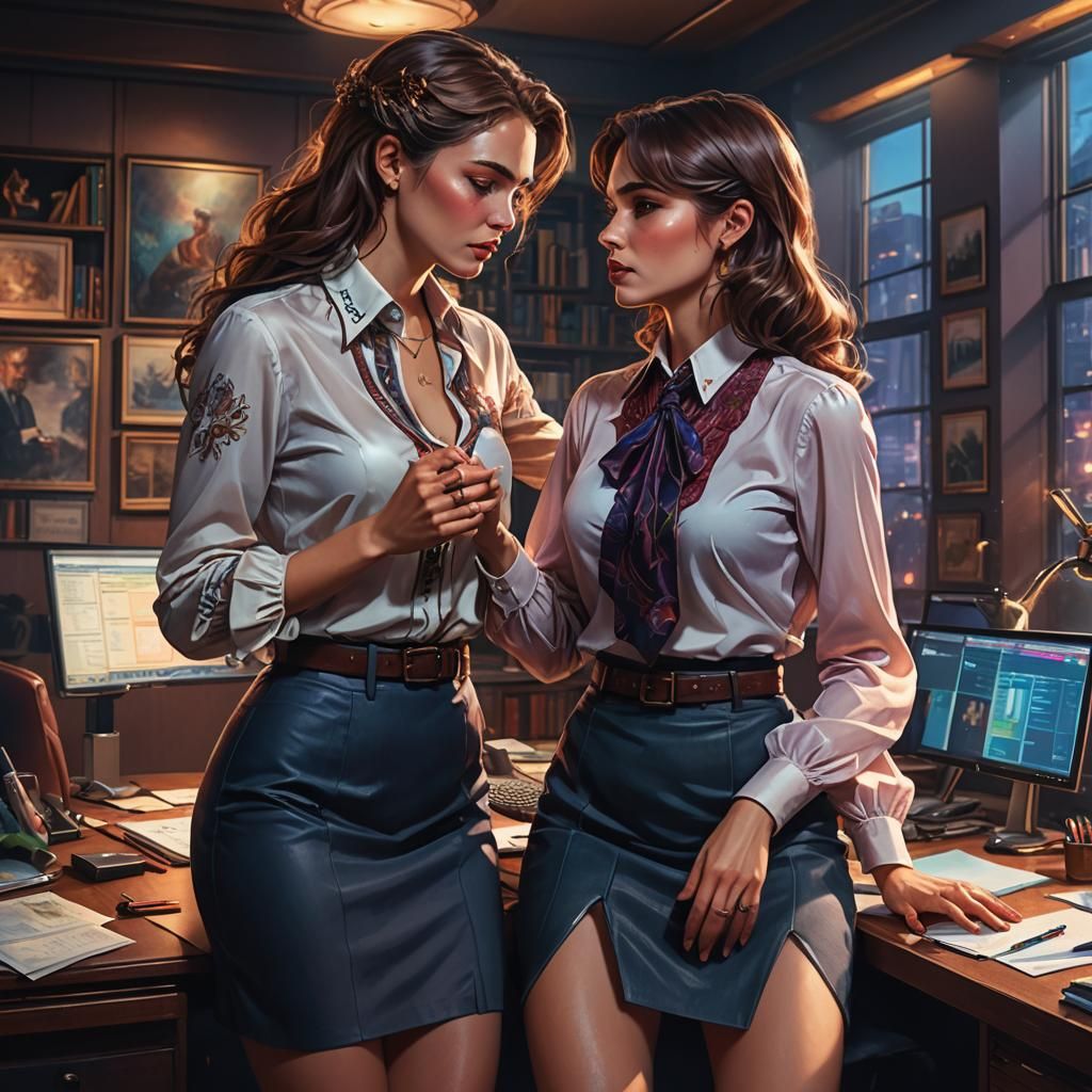 Fantasy Office Scene with Kiss in Digital Art Style