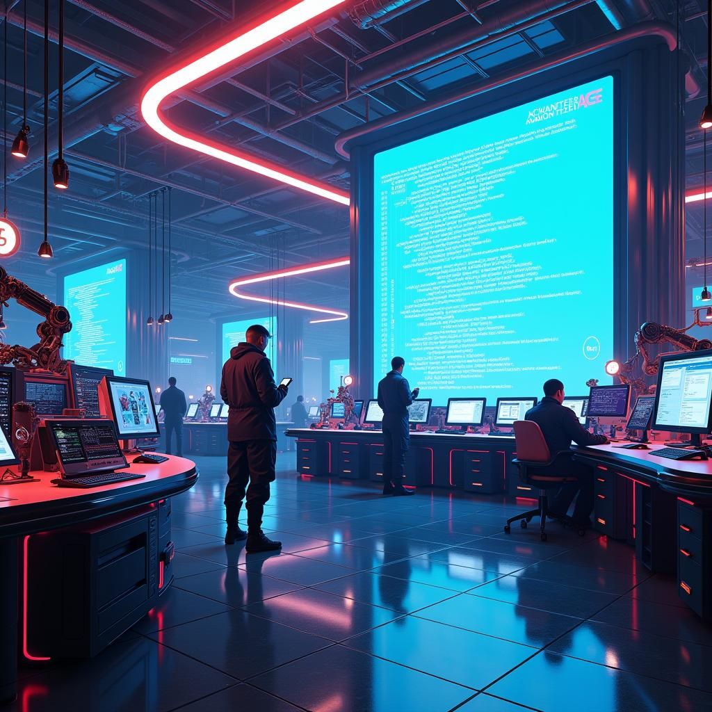 Futuristic Cyberpunk Lab with Robotic Systems