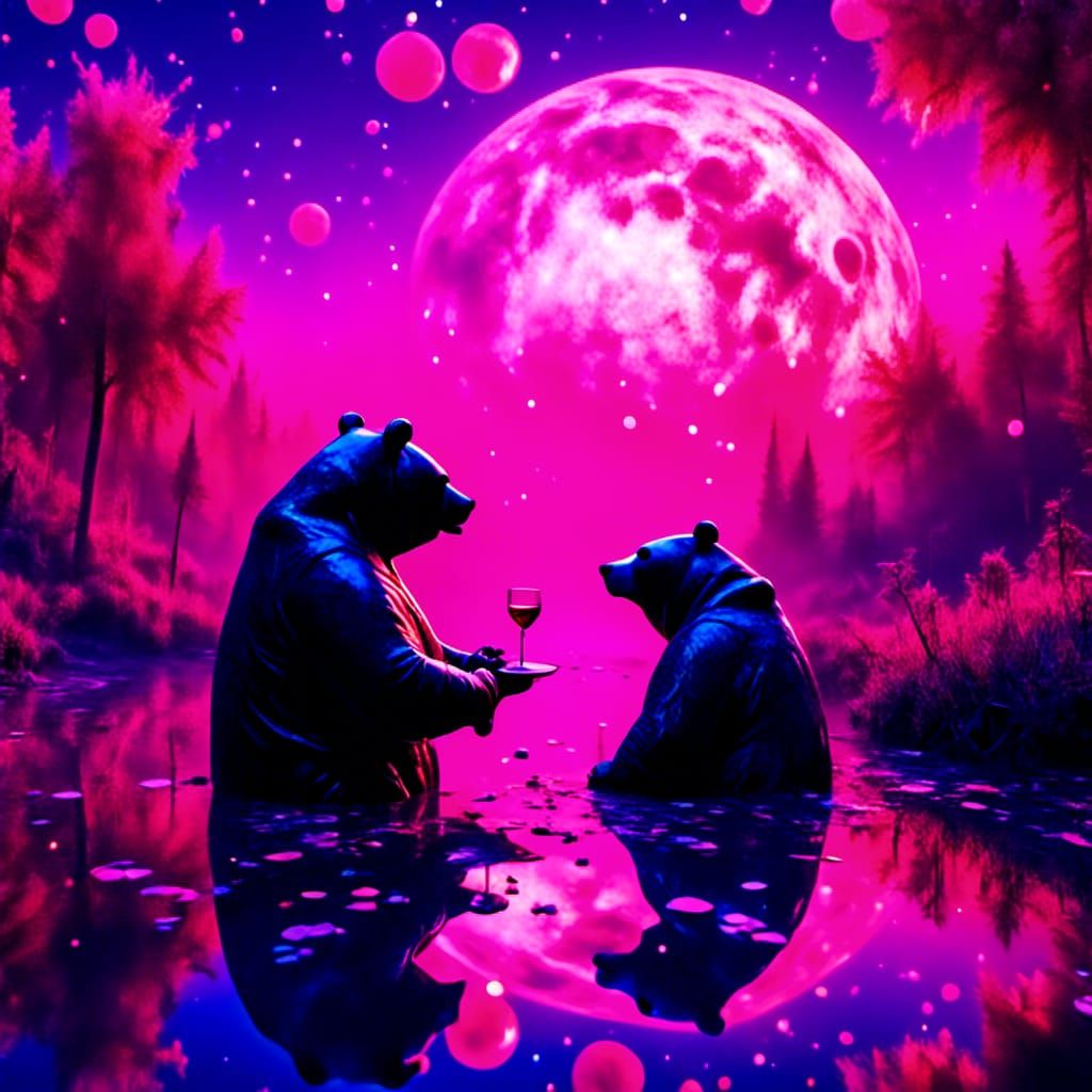Bears Picnic Date in Neon Impressionist Style