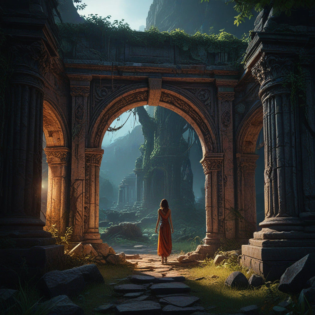 Ethereal Portal Amidst Ancient Ruins in Fantasy Concept Art