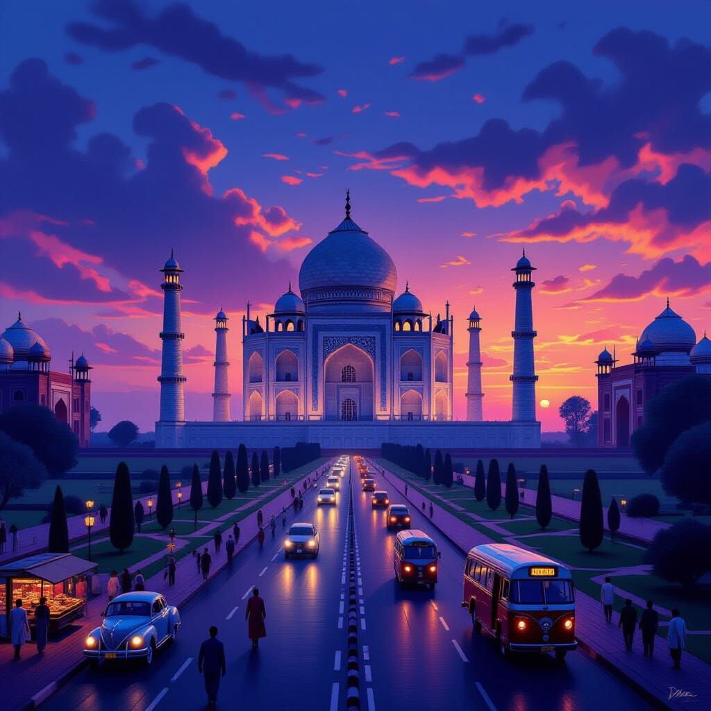 Agra's Taj Mahal Fused with Futuristic Cityscape