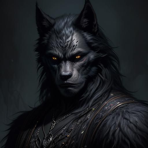 Moonlit Werewolf Portrait in Dark Ornate Style