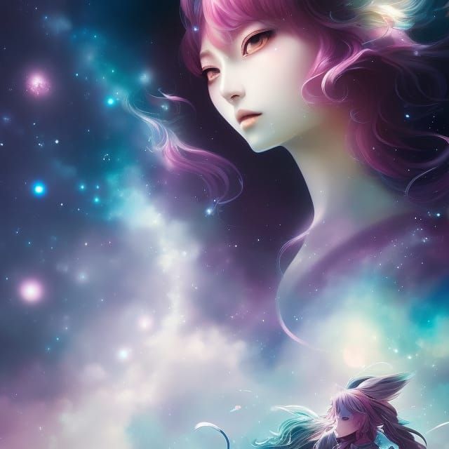 Fluffy Anime Kitten Digital Art with Pastel Accents