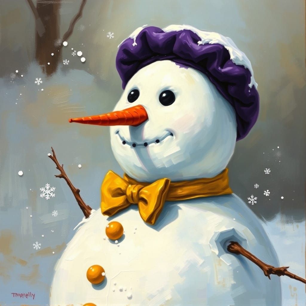 Surreal Oil Painting of a Mysterious Snowman in a Sinister A...