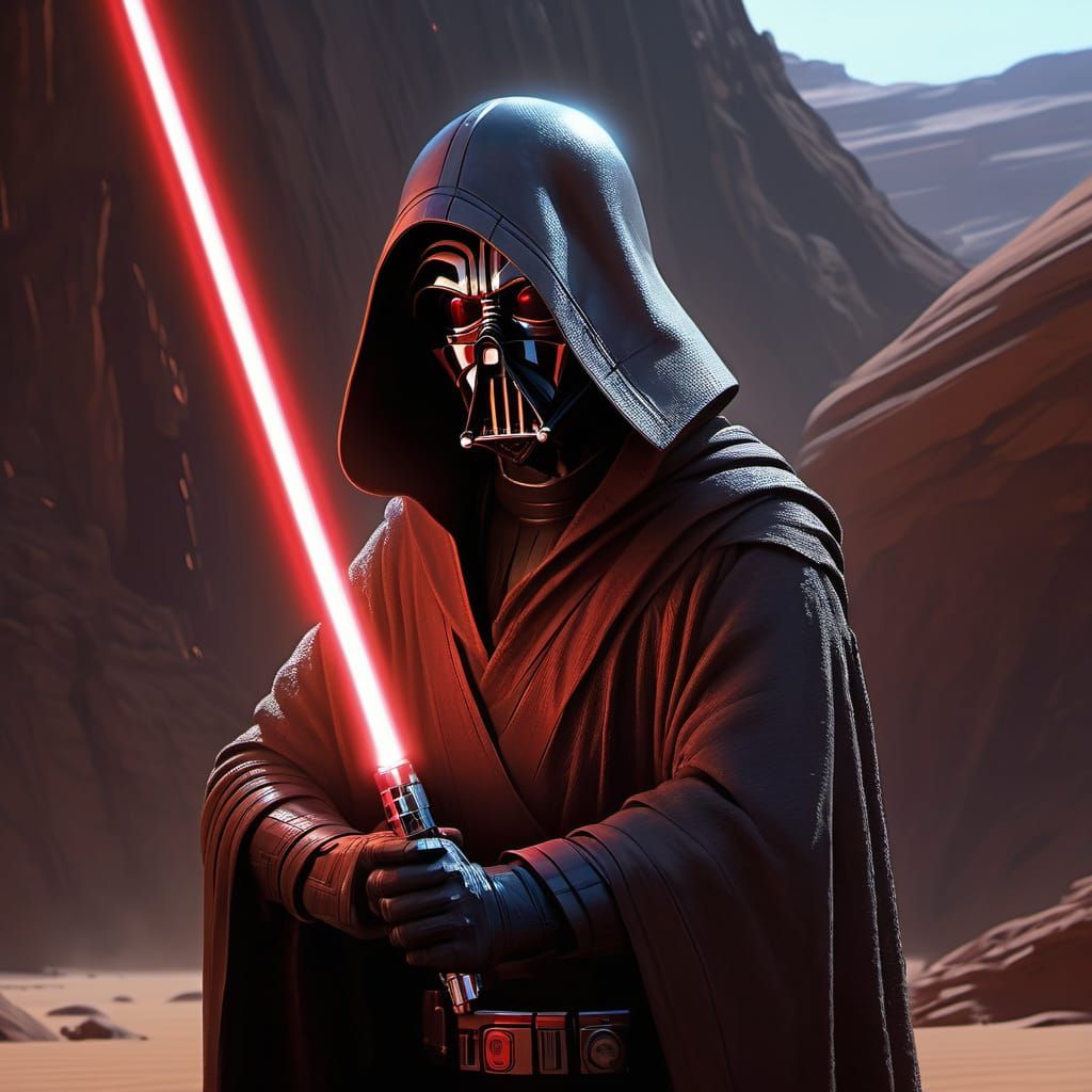 Cybernetic Sith Lord Dominates Tatooine Landscape