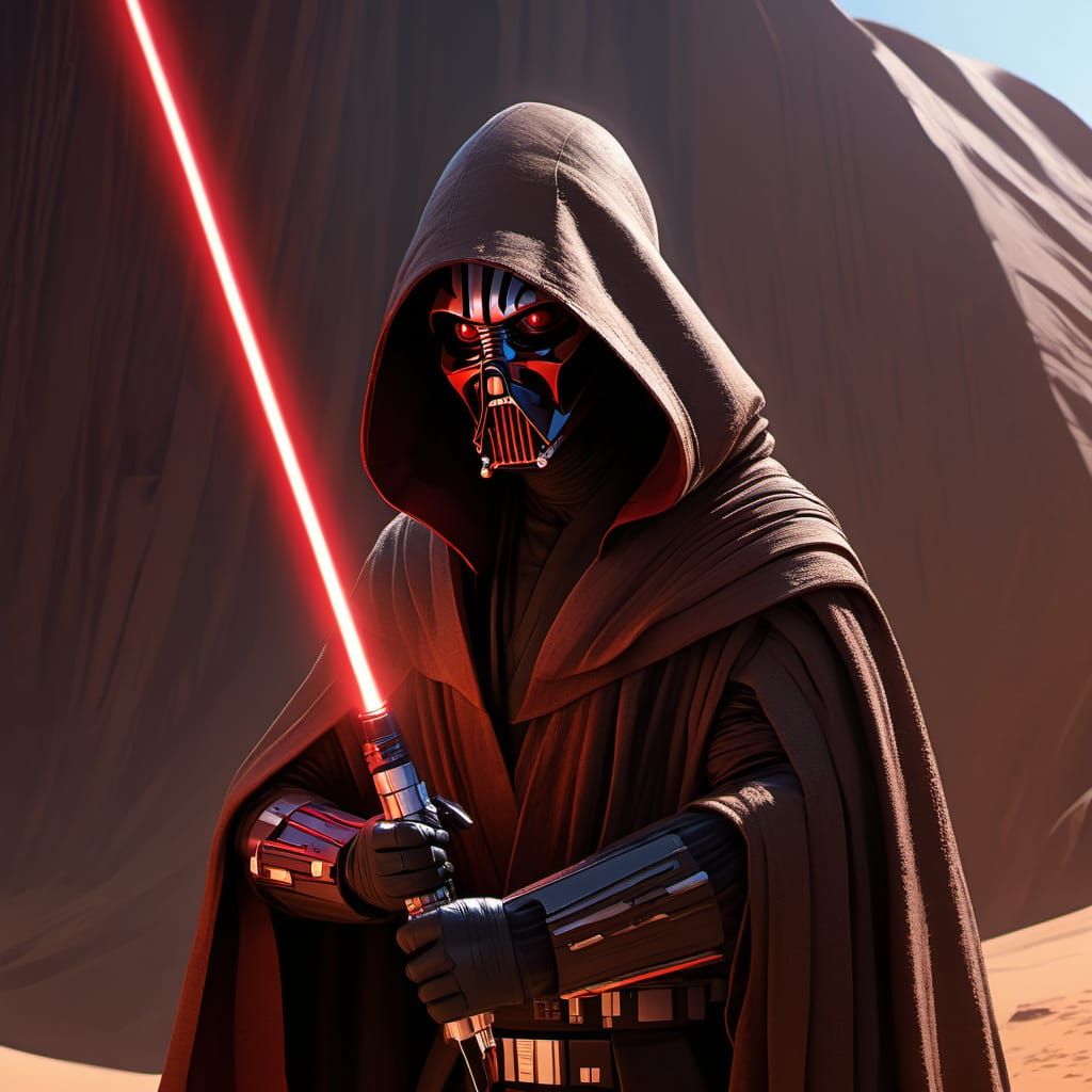 Dark Lord of the Sith on Tatooine in Cyberpunk Style