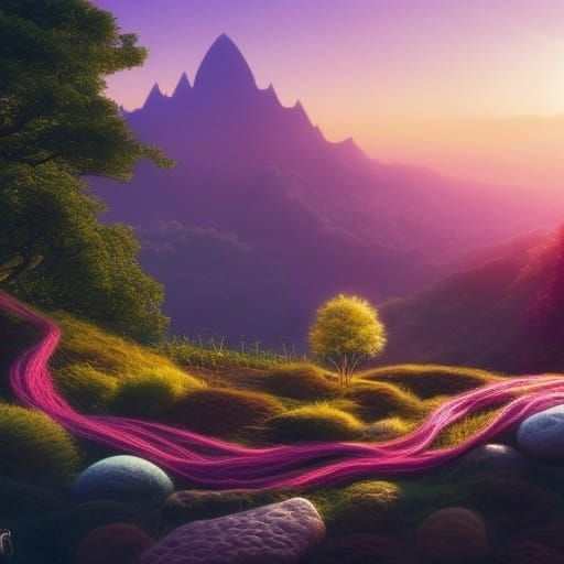 Luminescent Fantasy Landscape in Storybook Illustration Styl...
