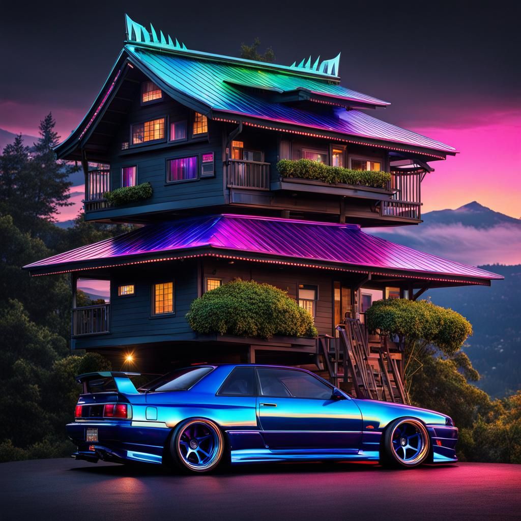 Godzilla Skyline R32 Iridescent Treehouse Garage Art