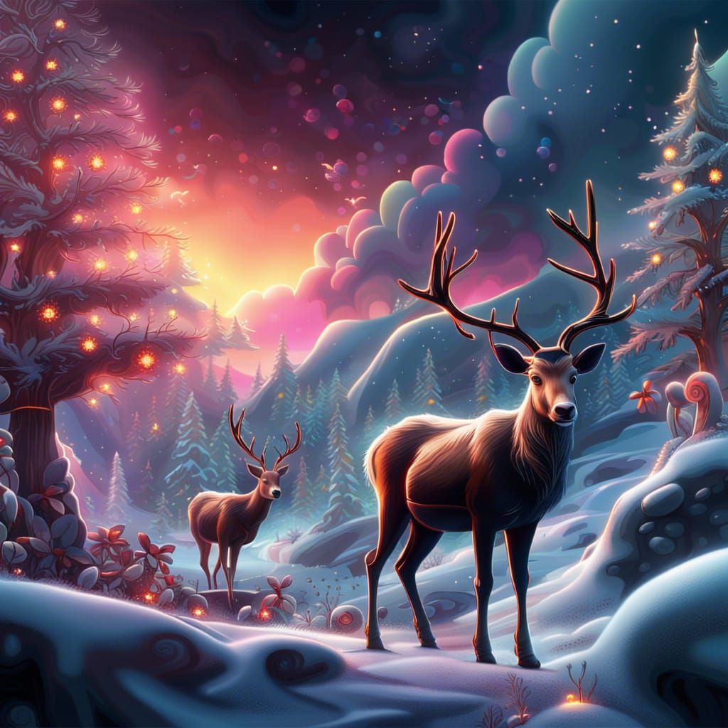 Lisa Frank Reindeer in Neon: Christmas Digital Art