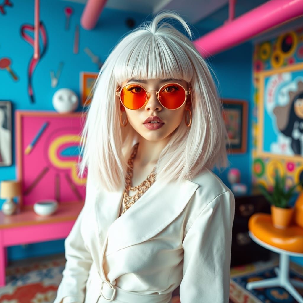 Pop Singer Posing in Eclectic Environment