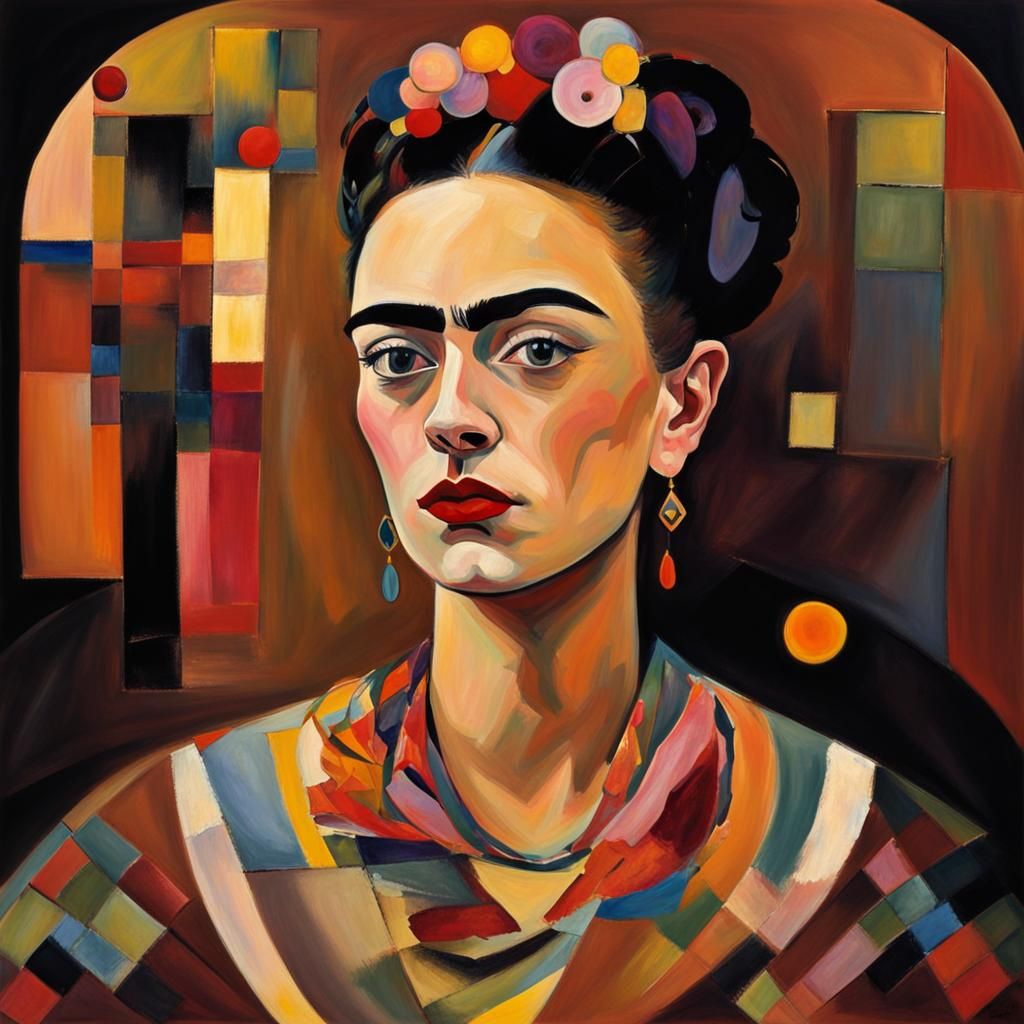 Frida Portrait Reinterpreted in Abstract Style