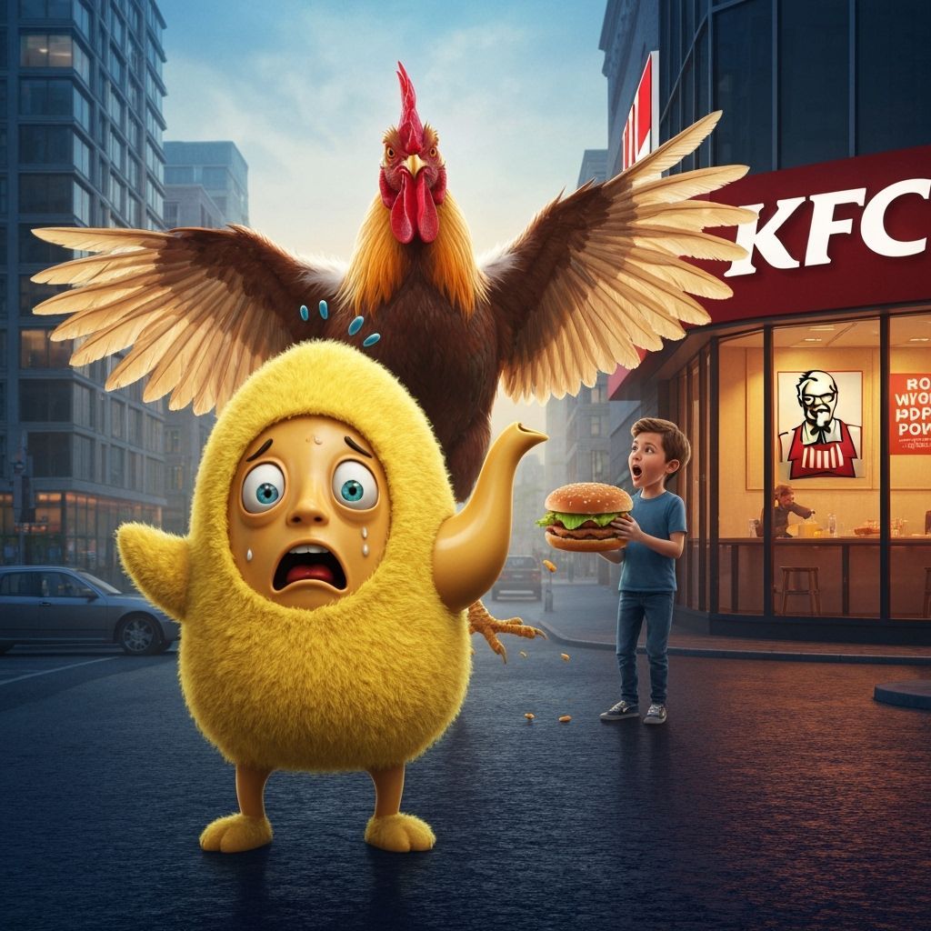 Terrified Teapot Versus Giant Rooster, Surrealist Style